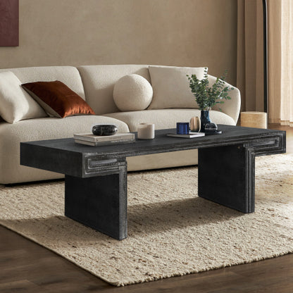 48 Inch Double-Tier Vintage Industrial Table, Antique Black