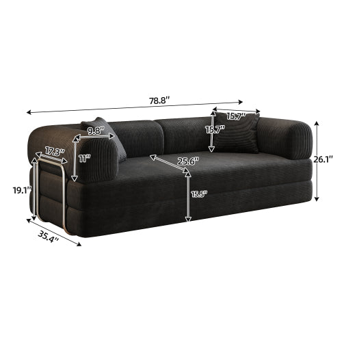 78.8 inch  Black Boneless Corduroy Convertible Compressed Floor Sofa Bed, No Assembly