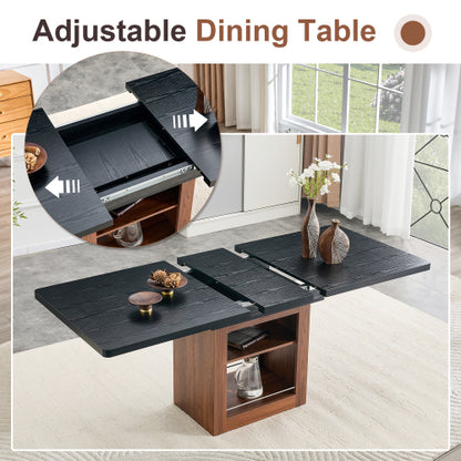 Expandable MDF Dining Table with Storage, Black Tabletop