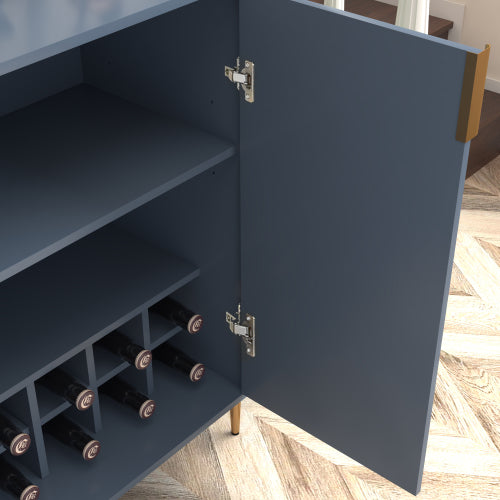 2 doors home wine bar cabinet with wine rack & adjustable storage shelf, modern sideboard with soft-closing hinge, dinning room buffet cabinet, Liquor Cabinet kitchen, living room coffee cart Blue