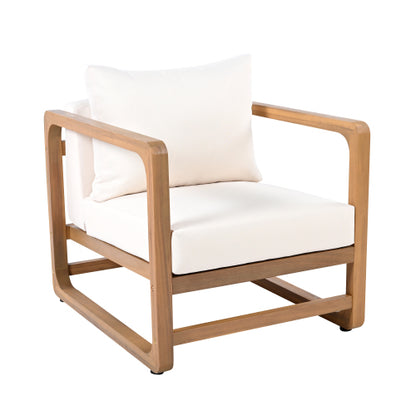 Outdoor Lounge Chair, Acacia Wood Club Chair, Oversized Seat with White Cushion Set, MP2