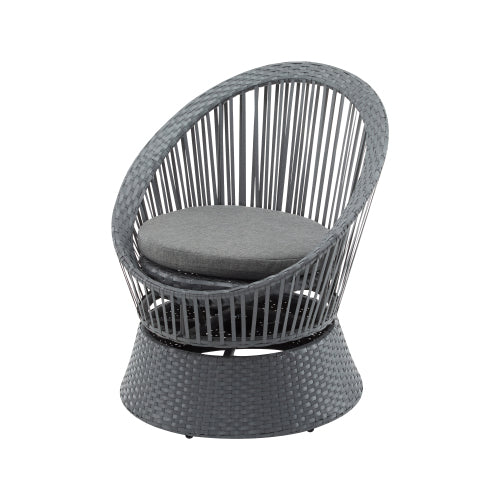 26.7" Modern Gray Swivel Wicker Lounge Chair with Rattan and Iron Frame, Featuring a Stylish Round Design, Perfect for Living Room