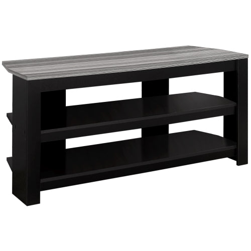 42 Inch Black Grey Two-Tone Laminate TV Console with Dual Open Storage Shelves