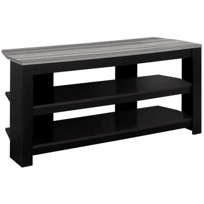 42 Inch Black Grey Two-Tone Laminate TV Console with Dual Open Storage Shelves