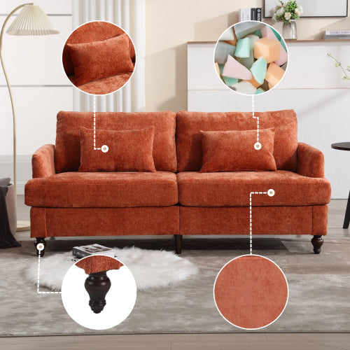 Orange Chenille Mid-Century 2-Seat Loveseat,Brown Wood Legs