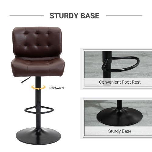 Bar Height Bar Stools Set of 2 with Adjustable Seat, Thick Padded Cushion and Metal Footrest for Home Bar, Brown