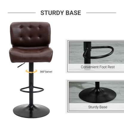 Bar Height Bar Stools Set of 2 with Adjustable Seat, Thick Padded Cushion and Metal Footrest for Home Bar, Brown