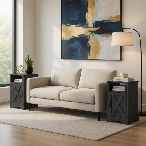2-Pack 16inch Dark Grey Farmhouse Charging Nightstand