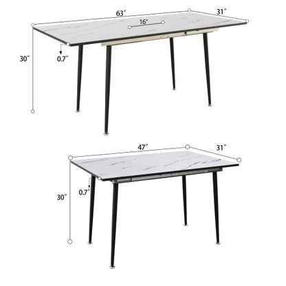 5-Piece White Extendable MDF Dining Set, Expandable Table & 4 Grey Suede Chairs with Metal Base