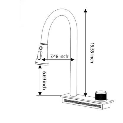 Drop In Waterfall Kitchen Sink - 33" x 22" x 10" Black Composite Granite Quartz Single Bowl Workstation kitchen sink with Pull-Out Faucet
