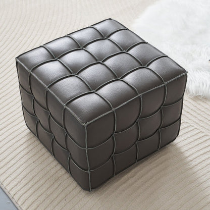 17.32 Inch Grey Genuine Leather Tufted Ottoman, Multi-Purpose Square Footstool for Bedroom & Living Room