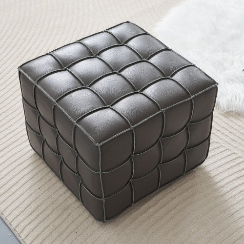 17.32 Inch Grey Genuine Leather Tufted Ottoman, Multi-Purpose Square Footstool for Bedroom & Living Room