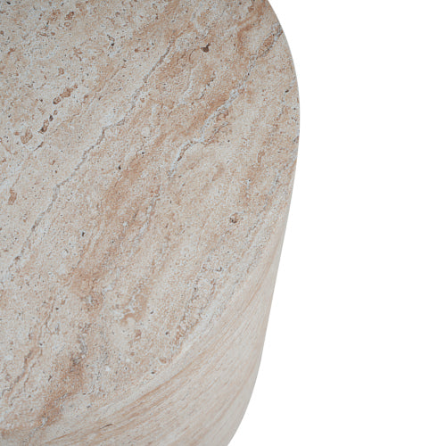 Outdoor/Indoor Lightweight Concrete Side Table With Side Handles,Travertine Finish