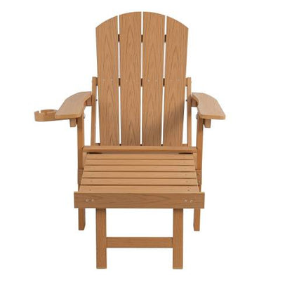 Lounge chair teak wood color, suitable for all seasons: Outdoor lounge chair, made of sturdy HIPS material, equipped with 304 stainless steel accessories.