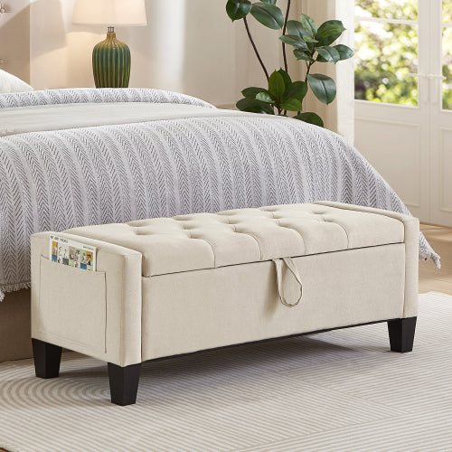 Ottoman with Storage, Storage Ottoman Bench with Safety Hinge 350 lbs Weight, Upholstered Entryway Bench with Seating for Bedroom, Living Room - Beige