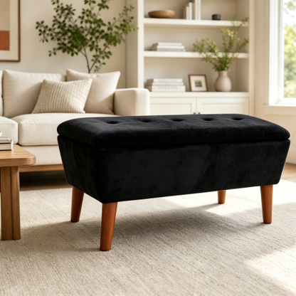 42 inch Linen Ottoman Bench with Wood Legs, Modern Entryway Seat