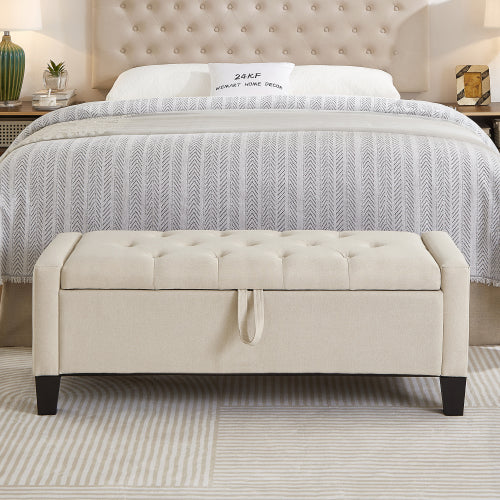 Ottoman with Storage, Storage Ottoman Bench with Safety Hinge 350 lbs Weight, Upholstered Entryway Bench with Seating for Bedroom, Living Room - Beige
