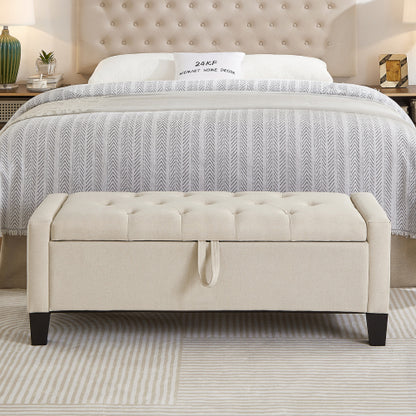 Ottoman with Storage, Storage Ottoman Bench with Safety Hinge 350 lbs Weight, Upholstered Entryway Bench with Seating for Bedroom, Living Room - Beige