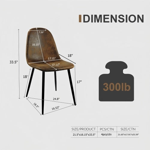 5-Piece 55inch  Dining Set, Suede Chairs & Metal Base
