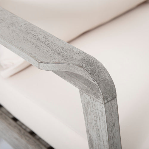 (SET OF 2) Outdoor Acacia Wood Patio Club Chair, Patio Furniture,Waterproof Thick Cushion Deep Seating for Porch, Garden, Backyard, Balcony, Weight Capacity 400lbs, Light Gray finish, Cream cushion