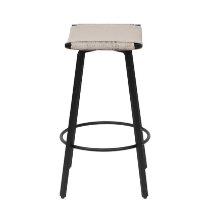 Counter Height Bar Stools Backless Handwoven Kitchen Dining Chairs with Round Footrest Set of 2 PVC Weaving Pub Stool for Indoor & Outdoor (Black & Creamy White)