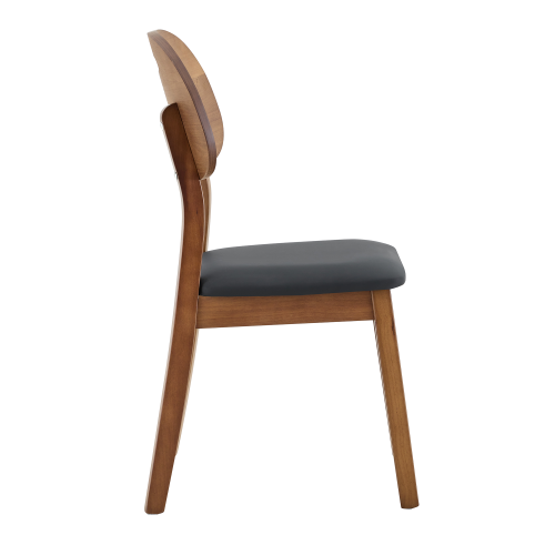 Set of 2 Walnut Solid Wood Dining Chairs, Hollow Back Chairs with Black PU Seat Cushion