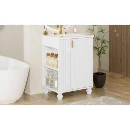 24" Bathroom Vanity with Sink, Bathroom Cabinet with Door Shelf, Side Open Storage, Solid Wood Frame,Soft Closing Door, White