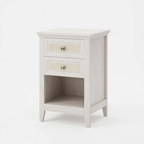 Set of 2 White Rattan Boho Nightstands
