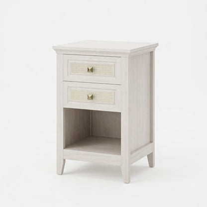 Set of 2 White Rattan Boho Nightstands