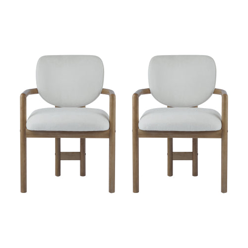 Set of 2 White Fabric King Louis Rubberwood Arm Dining Chairs, 300 LBS Weight Capacity