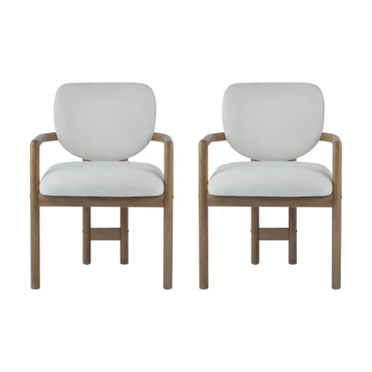 Set of 2 White Fabric King Louis Rubberwood Arm Dining Chairs, 300 LBS Weight Capacity