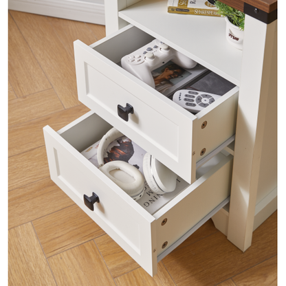 White Farmhouse Nightstand with Charging Station