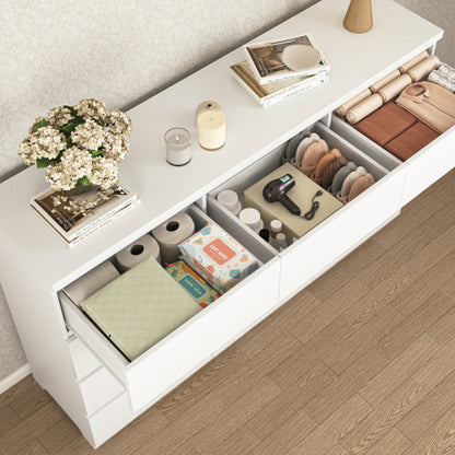 12 Drawers Double Dresser, Modern Wood Dresser Chest of Drawers with Large Storage Space for Bedroom, White