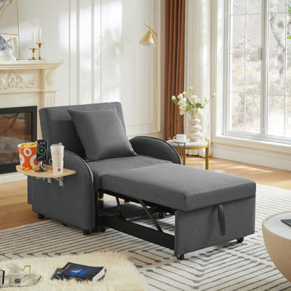 Dark-Gray 3-in-1 Convertible Sleeper Chair, Adjustable Backrest, USB-C & Foldable Table