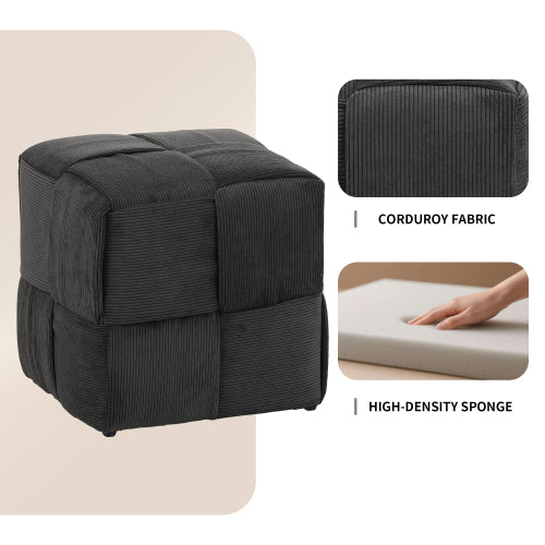Grey Square Corduroy Ottoman Footrest, 300 LBS Engineered Wood Frame No-Assembly Vanity Stool