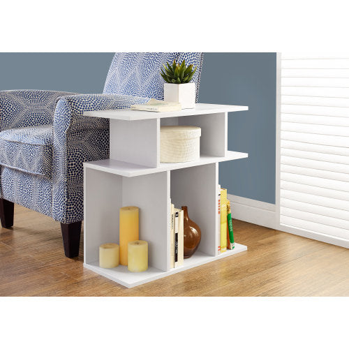 3-Tier White Laminate Accent Side Table with 6 Open Shelves