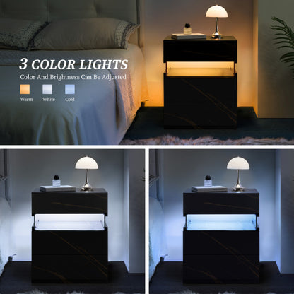 Black & Gold 3-Drawer LED Nightstand with Acrylic Panel