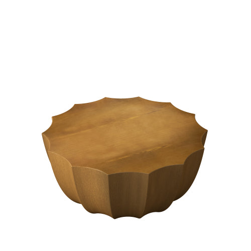 35.43" Modern Outdoor and Indoor Waterproof Coffee Table, Durable MgO Cement Design, Suitable for Terraces, Gardens, Backyards and Living Rooms (Deep wood grain color)