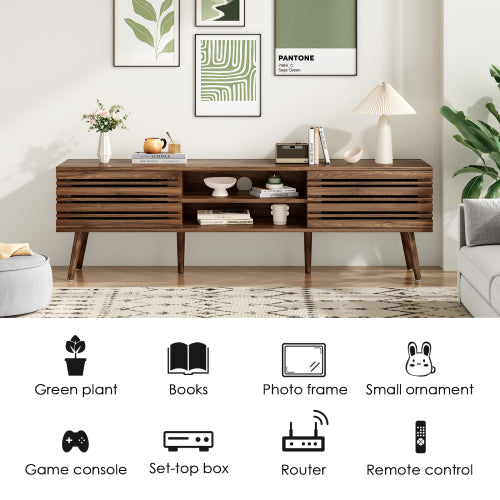 Mid-Century Fluted Media Console with Cable Cutouts Storage TV Stand for 70 Inch Flat Screen TV