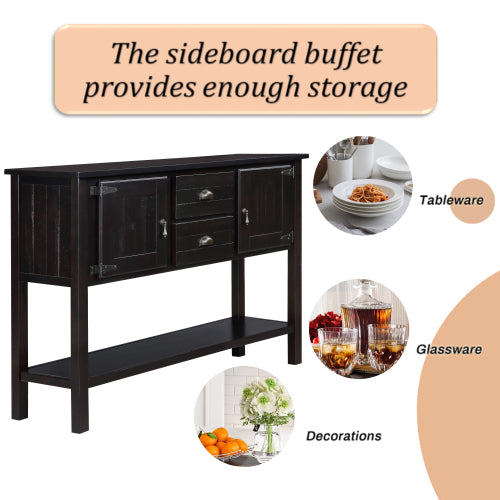 48 Inch Solid Wood Sideboard Buffet Cabinet with Drawers & Shelves Espresso