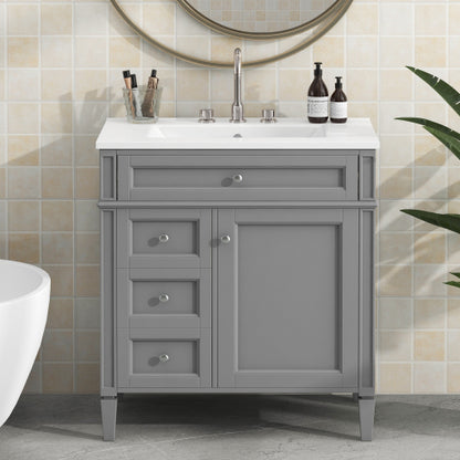 30'' Bathroom Vanity with Top Sink, Modern Bathroom Storage Cabinet with 2 Drawers and a Tip-out Drawer, Single Sink Bathroom Vanity