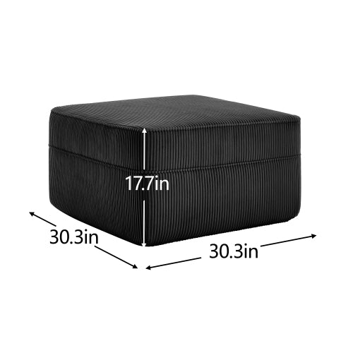 Corduroy Ottoman Black Modular Accent Ottoman with Plush Fabric and Comfortable Seating