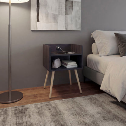 Modern Nightstand with USB Charger & 2-Tier Shelves