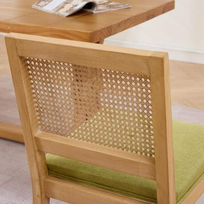 Rattan Dining Chairs Set of 2, Cane Back Side Chairs with Solid Hardwood Frame & Olive Green Seat