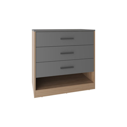 27" High Three Drawer Dresser And Open Shelf, Bedroom, Entryway, Side Board, Matte Gray - Natural Oak