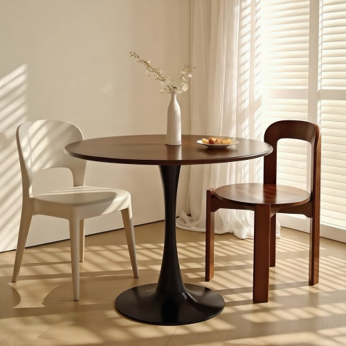 31.5 Inch Walnut Round Tulip Dining Table, MDF Top Steel Base Modern Multi-Function Kitchen Coffee Table