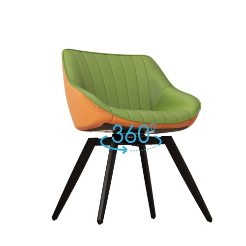 Set of 4 Mid-Century Modern PU Dining Chairs, Curved Cushion with Black Metal Legs, Green & Orange Option