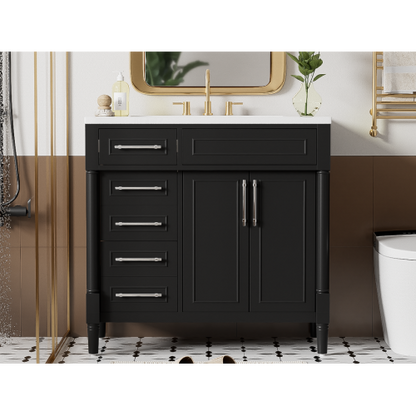 36'' Bathroom Vanity with Top Resin Sink, Freestanding Bathroom Storage Cabinet with 2 Drawers and a Tip-out Drawer, Solid Wood Frame Vanity Set, Height Adjustable Shelf