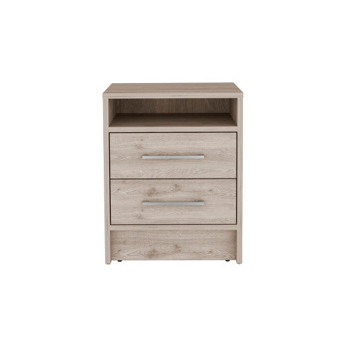Light Gray 2-Drawer Nightstand with Top Shelf