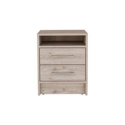Light Gray 2-Drawer Nightstand with Top Shelf